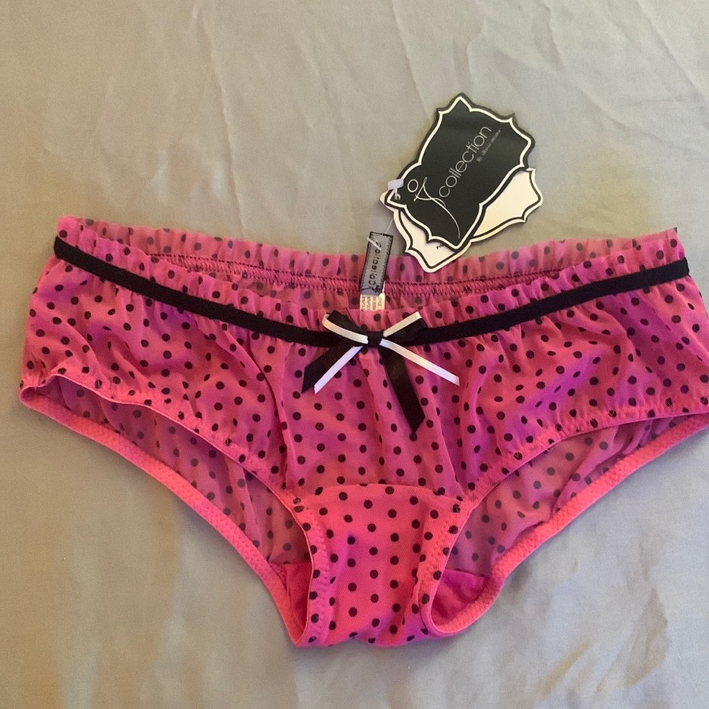 Sexy sheer cheeky panties - pink with black polka dots and trim - multiple sizes